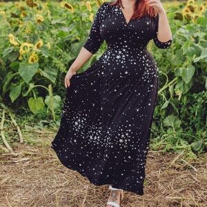 RAQUEL 3/4 SLEEVE BLACK MAXI STAR CLUSTERS DRESS BY WAX POETIC CLOTHING